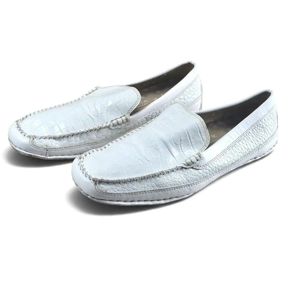 Stacy Adams Loafers Mens 9.5 White Excellent Croc Embossed Leather Driving Shoes